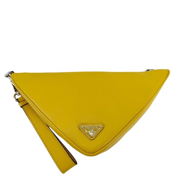 Prada  Triangle Leather Clutch Yellow - Picture 1 of 13